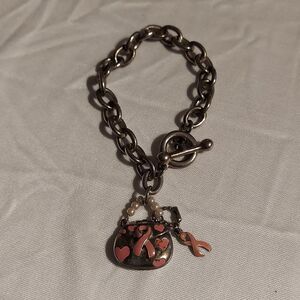 Breast Cancer Awareness Chain Purse Charm Bracelet